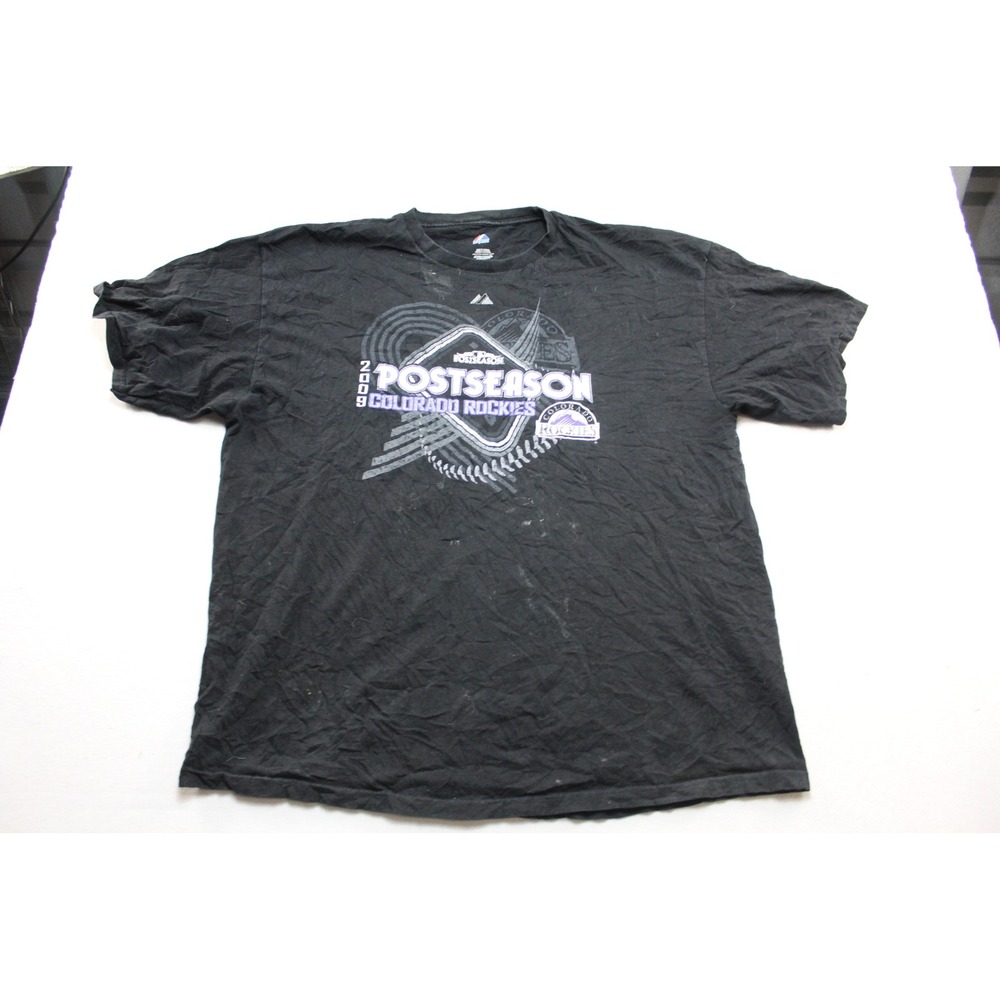 Majestic Colorado Rockies T-Shirt Mens 2XL Black Good 2009 Postseason Roster